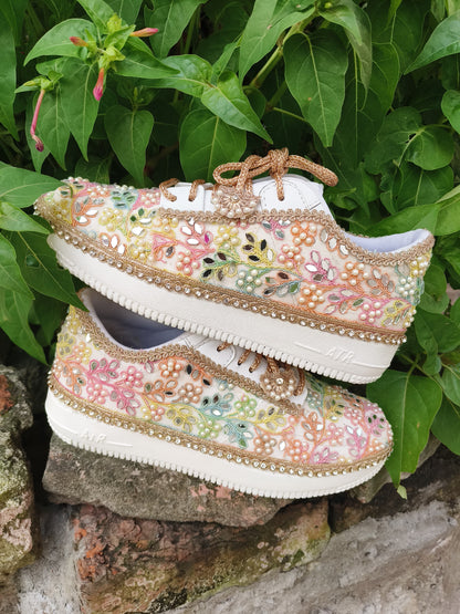 “Rainbow Bridal Sneakers with Mirror detailing– Floral Embroidery”