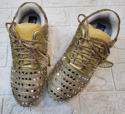 FUNKY N TRENDY gold mirror heeled sneakers for brides /bridesmaids / sneakers for bridesmaids/ handcrafted sneakers/ mirror sneakers / bridal sneakers / bridesmaid sneakers/ gold sneakers / mirror shoes