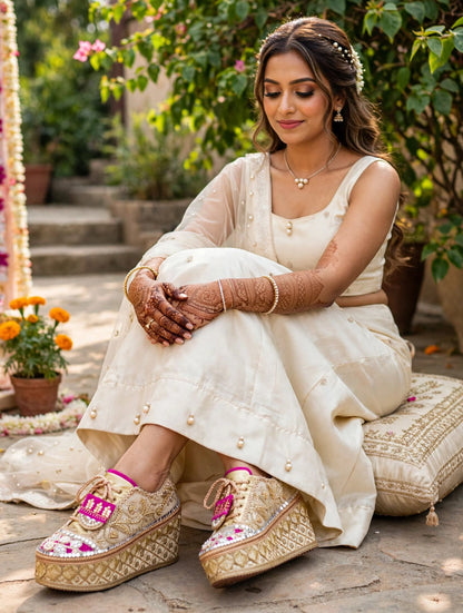 FUNKY N TRENDY Rani pink bridal sneakers - wedge sneakers heeled sneakers