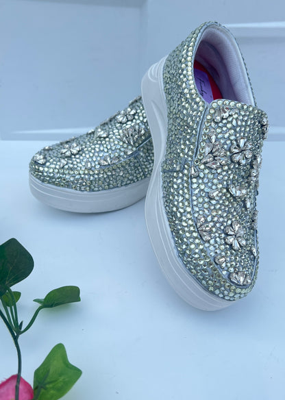 Funky N Trendy hand crystalized silver sneakers for brides / bridesmaids