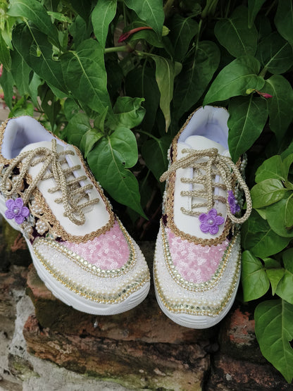 “Flower blossom Mauve Bridal Sneakers – Floral Embroidery” / Purple sneakers /lavender sneakers/lilac sneakers