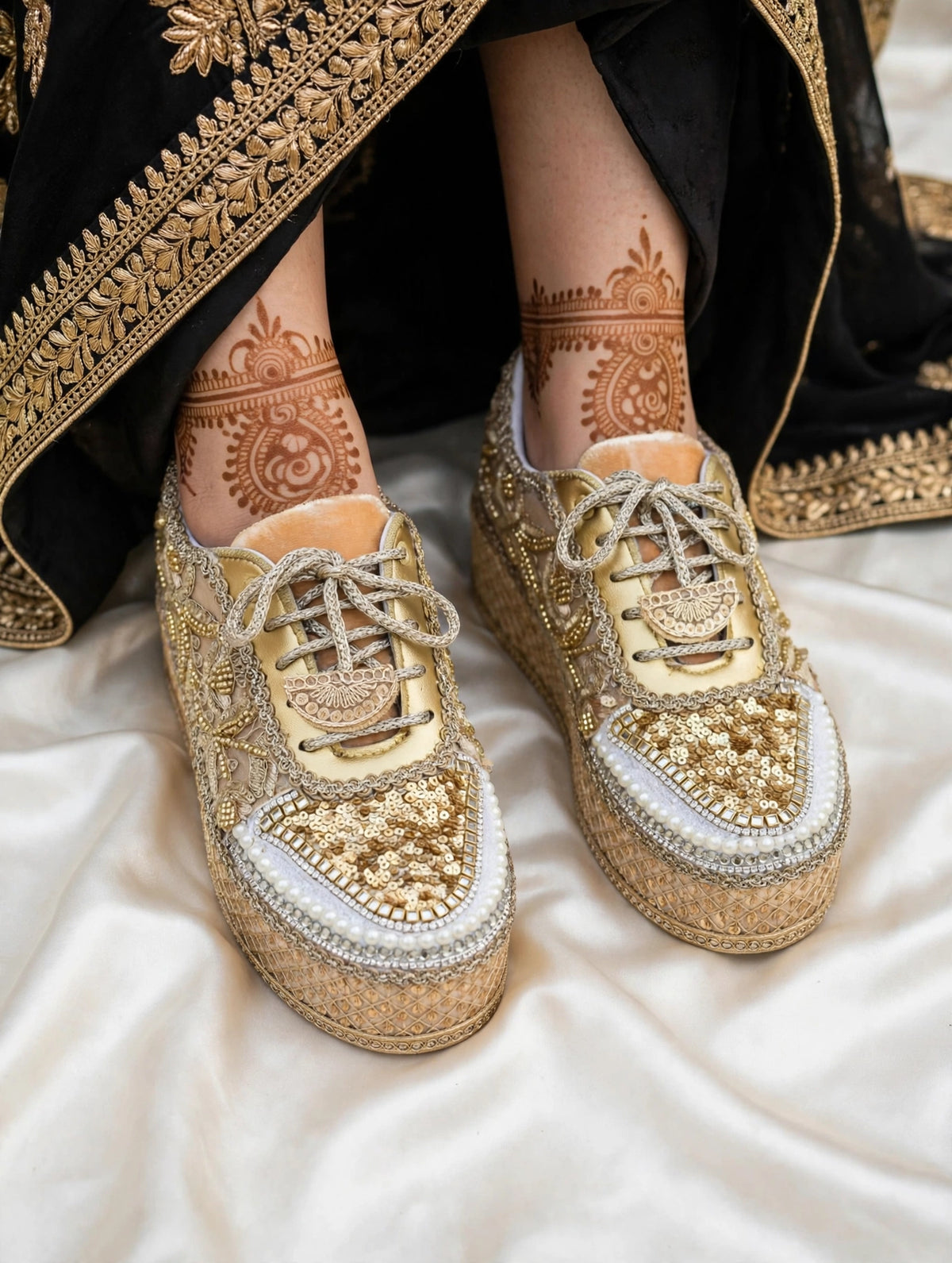 Golden Pearl Bridal Sneakers for Bride | Comfortable Wedding Shoes India | Funky N Trendy