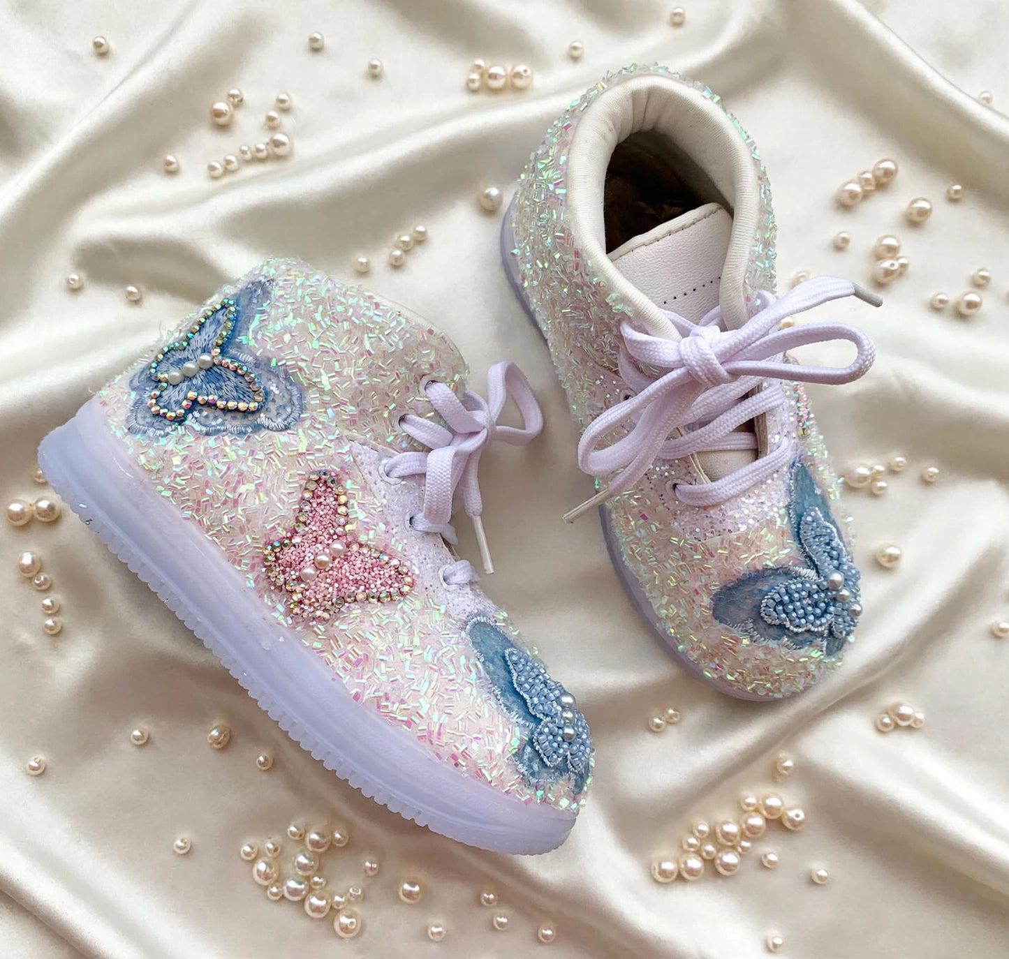 Funky N Trendy butterfly sneakers with beads detailing/kids sneakers/ butterfly shoes / kids shoes/ butterfly sneakers / pink shoes for kids/pink blue sneakers for kids