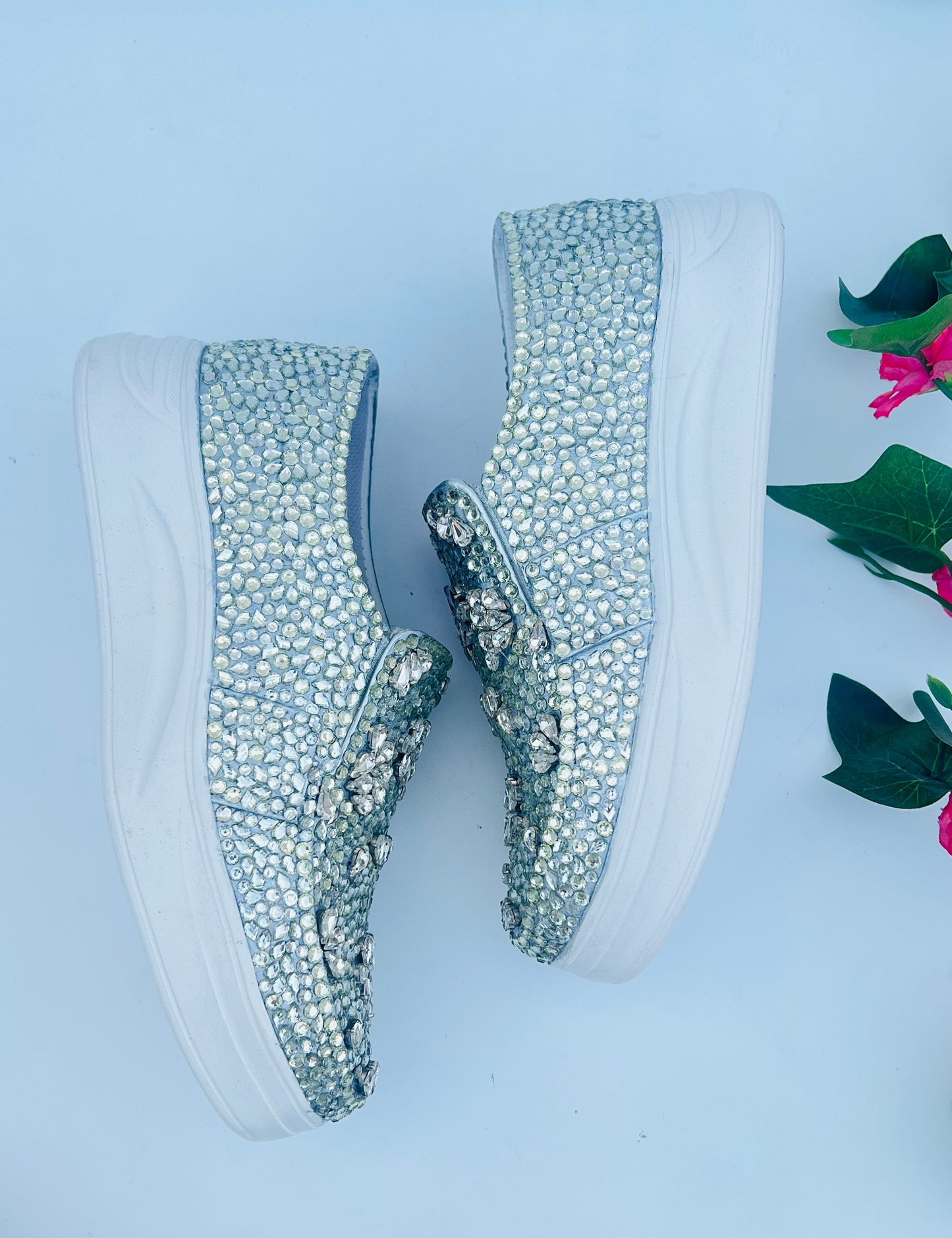Funky N Trendy hand crystalized silver sneakers for brides / bridesmaids