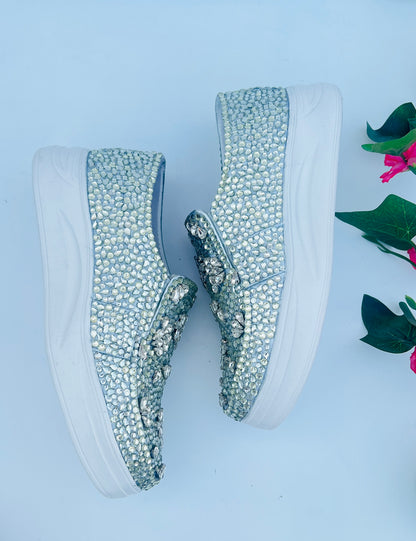 Funky N Trendy hand crystalized silver sneakers for brides / bridesmaids