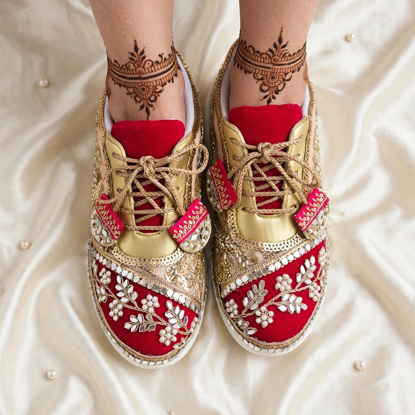 FUNKY N TRENDY red and gold sneakers for brides /bridesmaids / sneakers for bridesmaids/ handcrafted sneakers/ gold sneakers / bridal sneakers / bridesmaid sneakers/ gold sneakers / red shoes/ megenta shoes/ hot pink sneakers