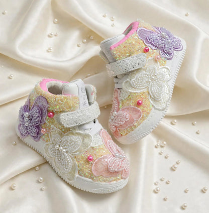 Funky N Trendy purple pink butterfly sneakers with custom name and date of birth detailing/kids sneakers/ butterfly shoes / kids shoes/ purple sneakers / purple shoes for kids/handmade sneakers for kids