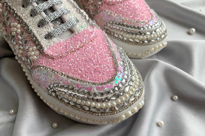 Custom Pink Pearl Bridal Sneakers | Platform Wedding Sneakers India | Funky N Trendy