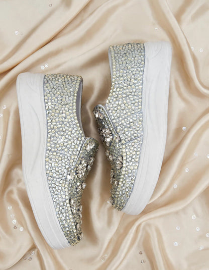 Funky N Trendy hand crystalized silver sneakers for brides / bridesmaids