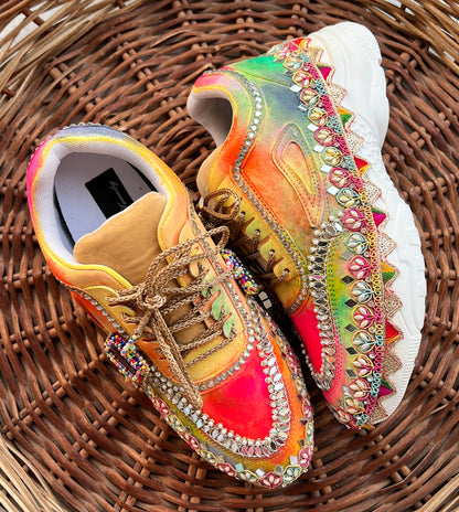 FUNKY N TREND “Handcrafted Ombre effect Mirror Sneakers – Garba Special”