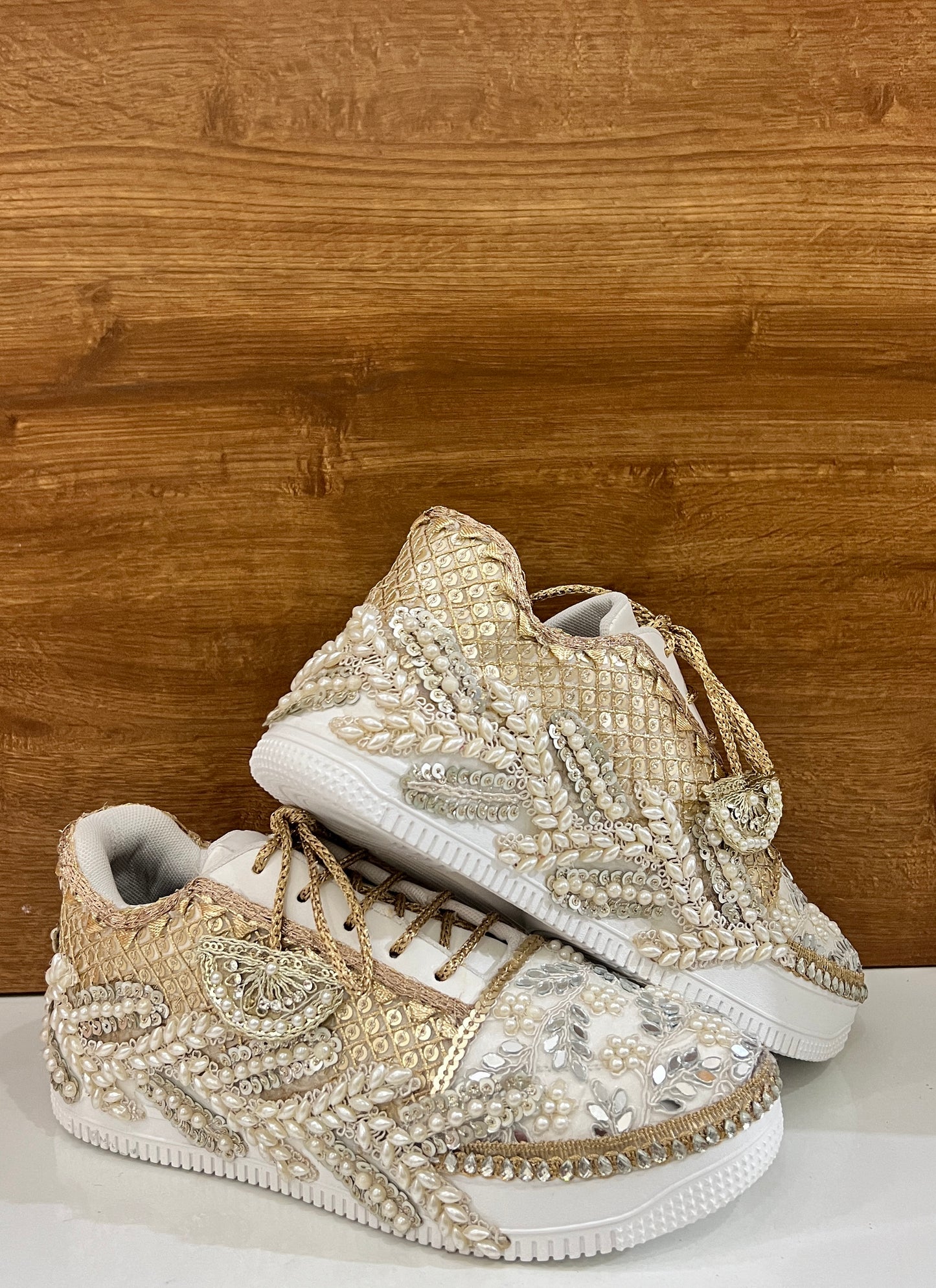 Funky N Trendy ivory / off white embroidery work bridal sneakers/ bridesmaid sneaker / hancrafted sneakers / gold sneakers / golden sneakers/ white sneakers / white shoes