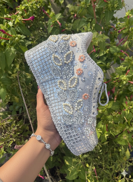 FUNKY N TRENDY Silver Mirror sequine work sneakers - wedge sneakers heeled sneakers/ silver sneakers