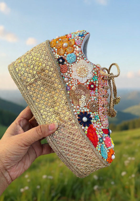 Floral Embroidery Bridal Sneakers – Elegant Wedding Shoes for Bride