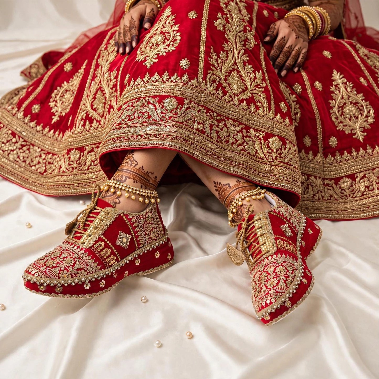 FUNKY N TRENDY red and gold bridal sneakers / bridesmaid sneakers/ golden sneakers / gold sneakers / red shoes / red bridal sneakers / embroidered shoes / embroidered sneakers