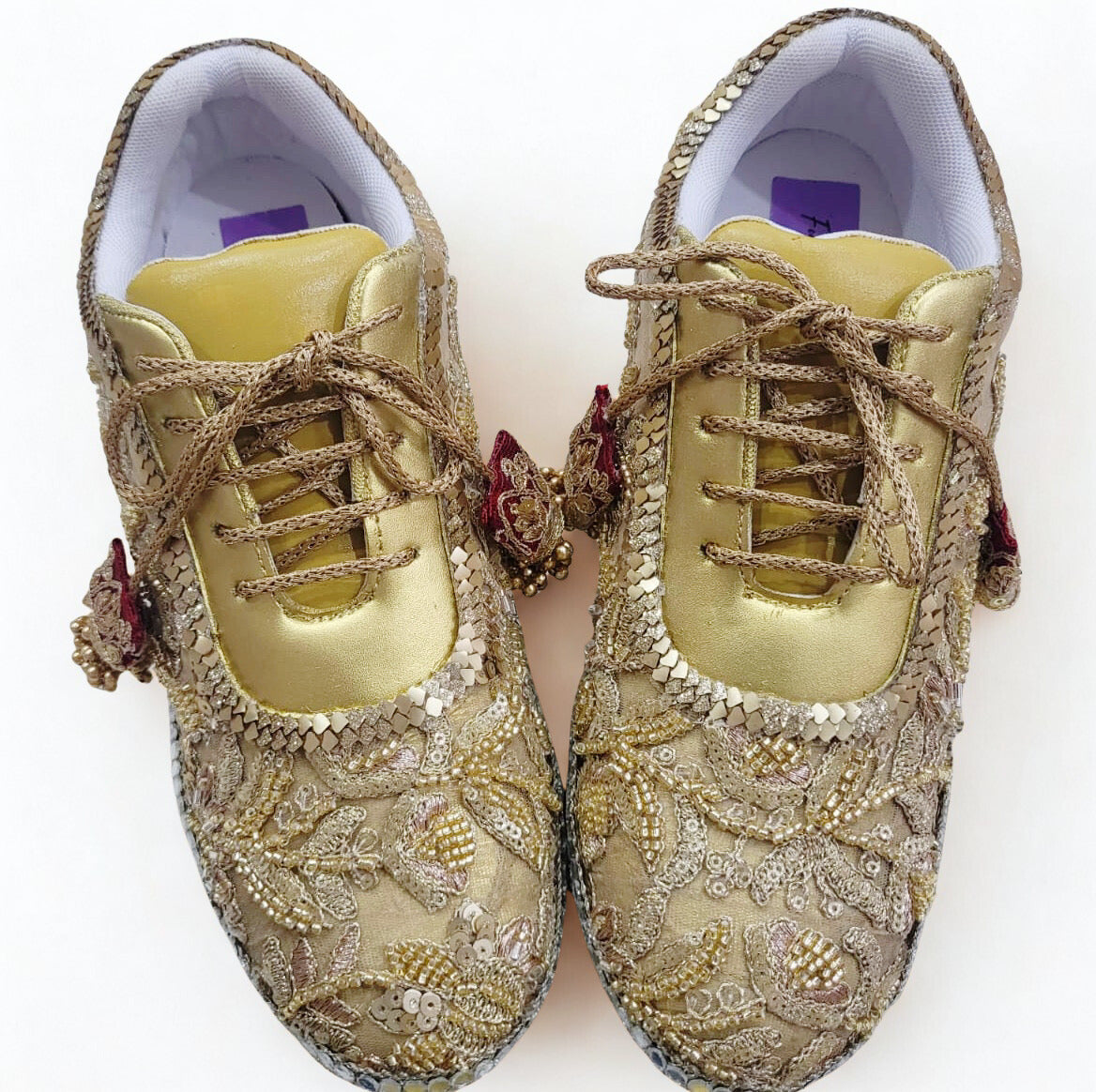 Funky N Trendy hand crafted golden bridal sneakers bridesmaid sneakers/ gold sneakers / golden sneakers / mirror sneakers/hand embroidered sneakers