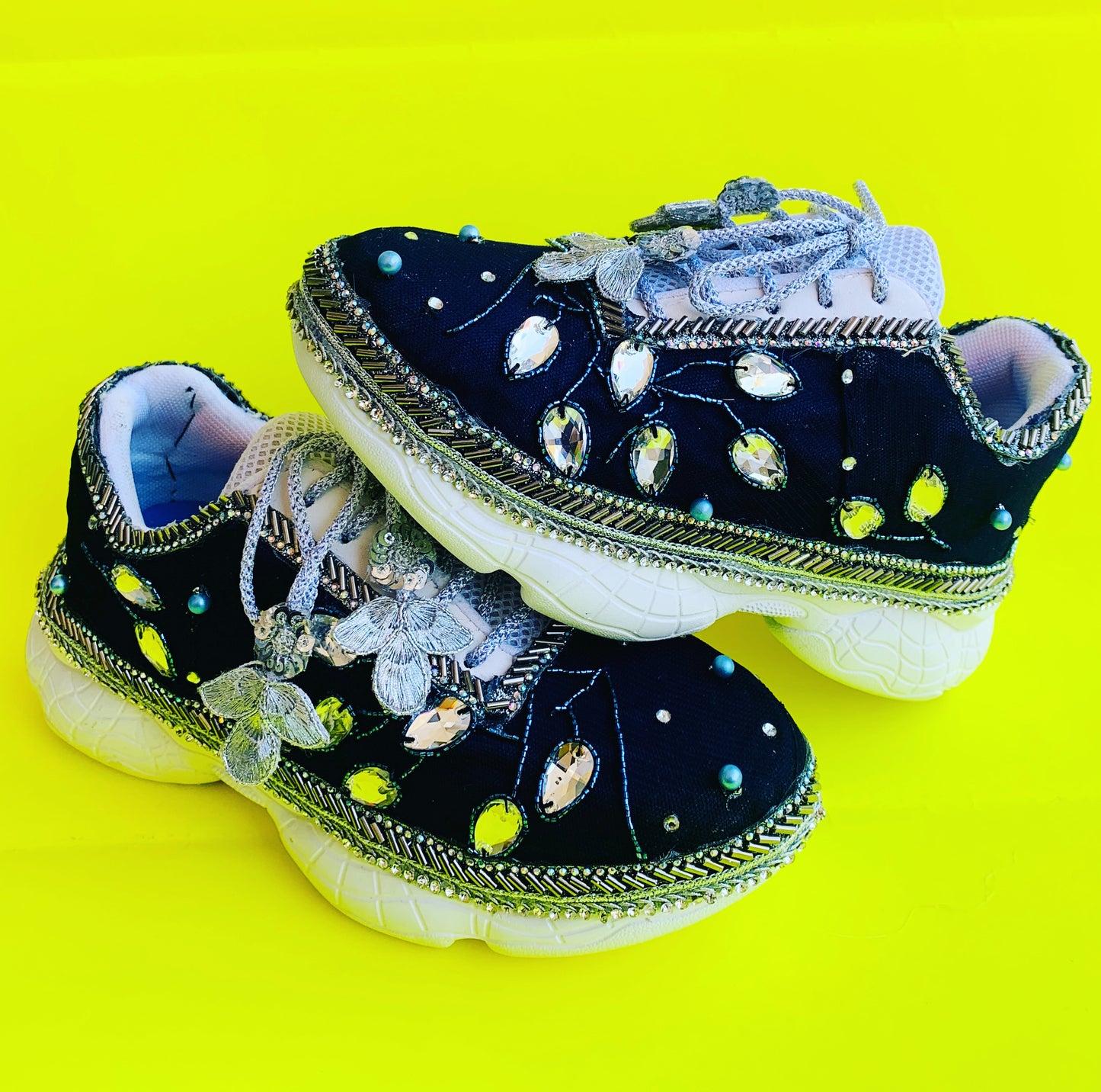FUNKY N TRENDY Nevy blue and Silver tone work sneakers for brides / bridesmaids/ boho sneakers / blue sneakers / nevy blue shoes/ silver and blue shoes for brides / bridesmaid/ sangeet sneakers