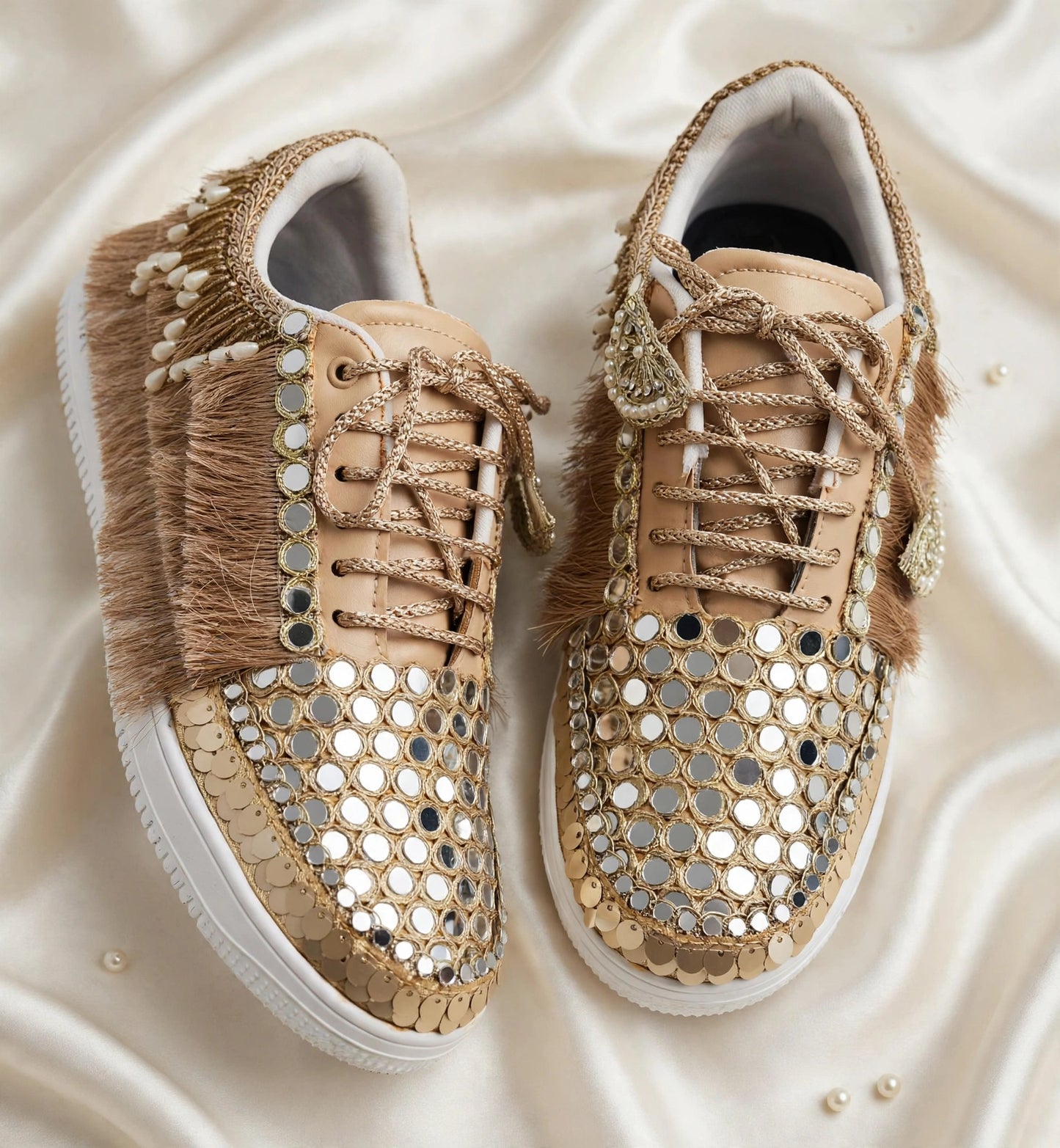 FUNKY N TRENDY gold mirror sneakers for brides /bridesmaids / sneakers for bridesmaids/ handcrafted sneakers/ mirror sneakers / bridal sneakers / bridesmaid sneakers/ gold sneakers / mirror shoes/ dull gold mirror shoes