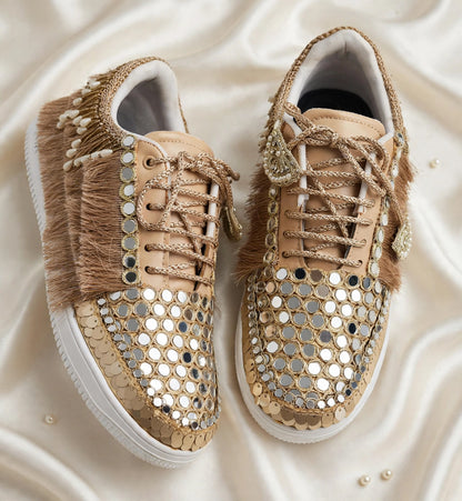 FUNKY N TRENDY gold mirror sneakers for brides /bridesmaids / sneakers for bridesmaids/ handcrafted sneakers/ mirror sneakers / bridal sneakers / bridesmaid sneakers/ gold sneakers / mirror shoes/ dull gold mirror shoes