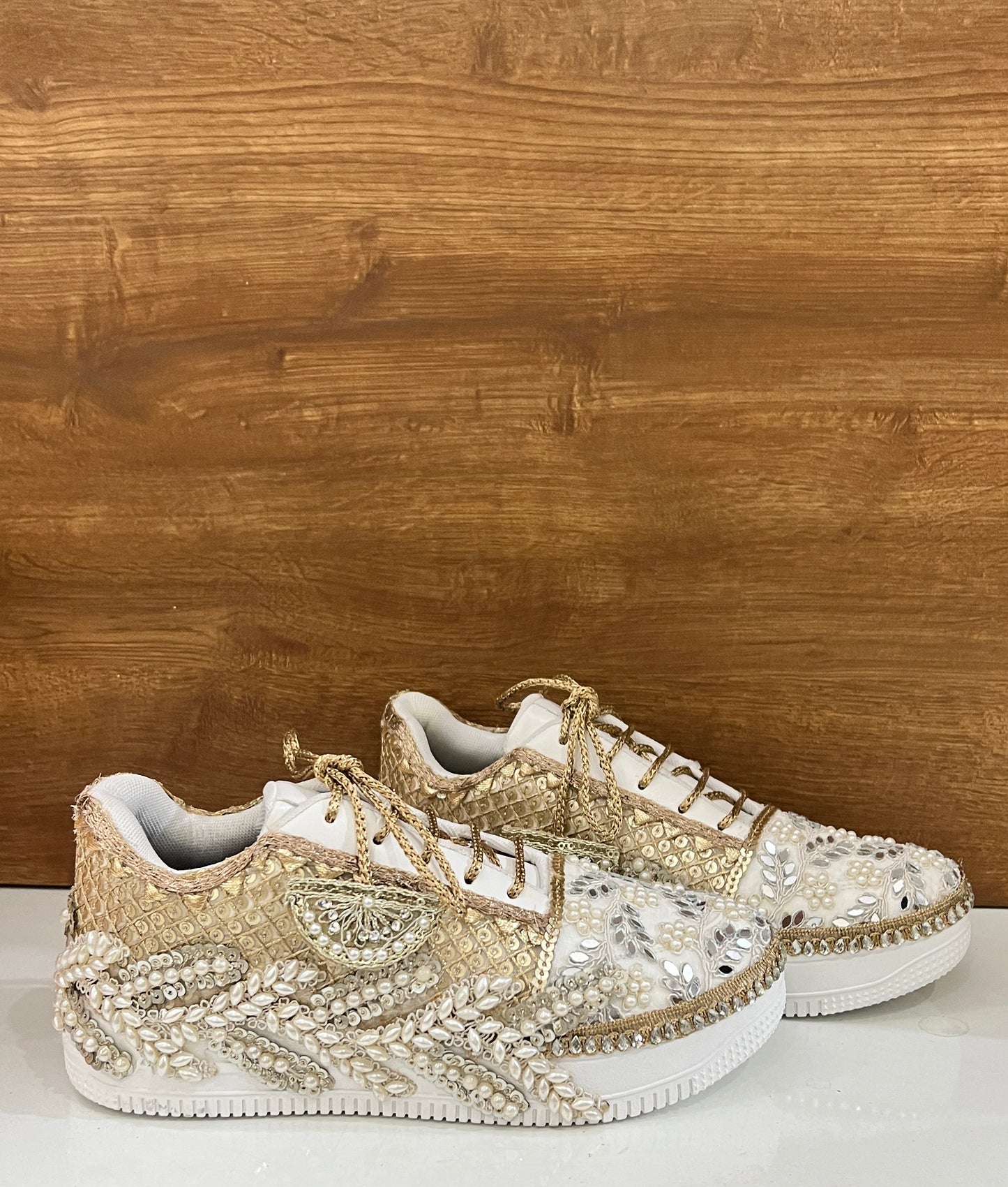 Funky N Trendy ivory / off white embroidery work bridal sneakers/ bridesmaid sneaker / hancrafted sneakers / gold sneakers / golden sneakers/ white sneakers / white shoes