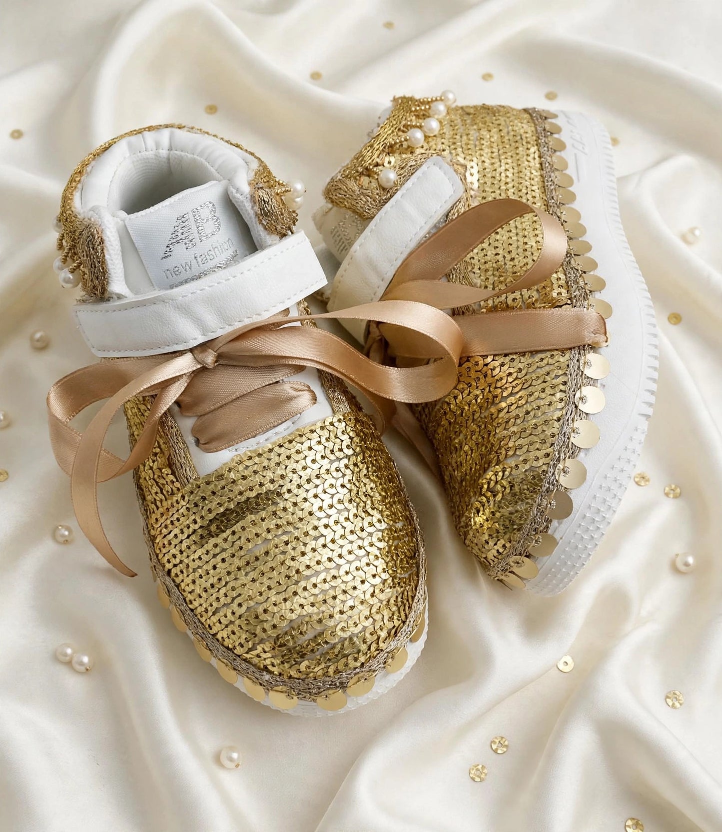 Funky N Trendy purple gold sequine work sneakers/kids sneakers/ embroidery shoes / kids shoes/ gold sneakers / gold shoes for kids/handmade sneakers for kids