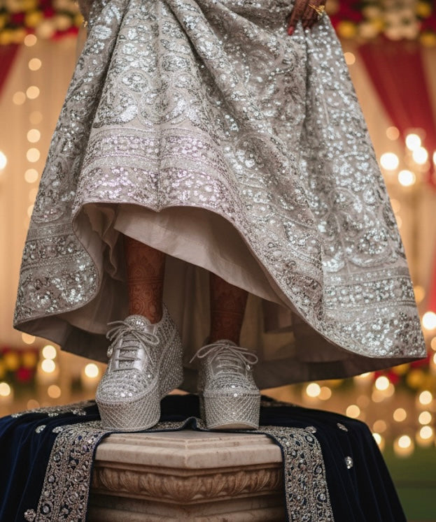 FUNKY N TRENDY Silver Mirror work sneakers - wedge sneakers heeled sneakers/ silver sneakers