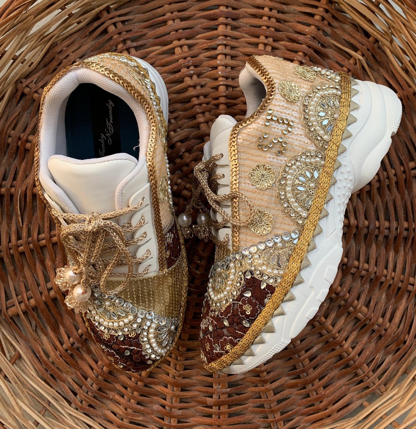FUNKY N TRENDY brown and gold bridal sneakers / bridesmaid sneakers / bridal sneakers / bride sneakers / handcrafted shoes / custom sneakers