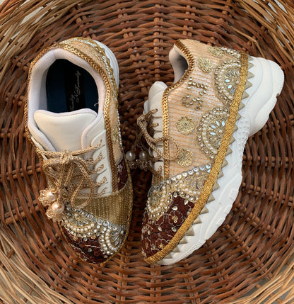 FUNKY N TRENDY brown and gold bridal sneakers / bridesmaid sneakers / bridal sneakers / bride sneakers / handcrafted shoes / custom sneakers