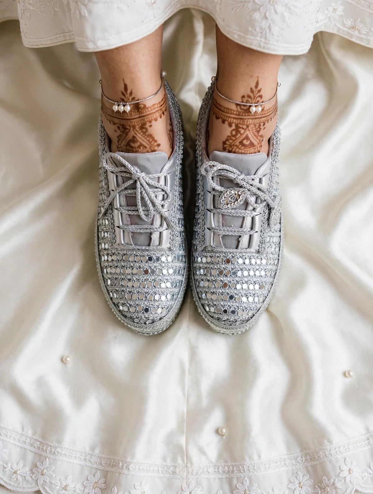 FUNKY N TRENDY Silver Mirror work sneakers - wedge sneakers heeled sneakers/ silver sneakers