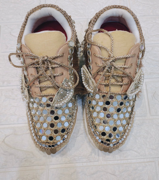 FUNKY N TRENDY gold mirror sneakers for brides /bridesmaids / sneakers for bridesmaids/ handcrafted sneakers/ mirror sneakers / bridal sneakers / bridesmaid sneakers/ gold sneakers / mirror shoes/ dull gold mirror shoes