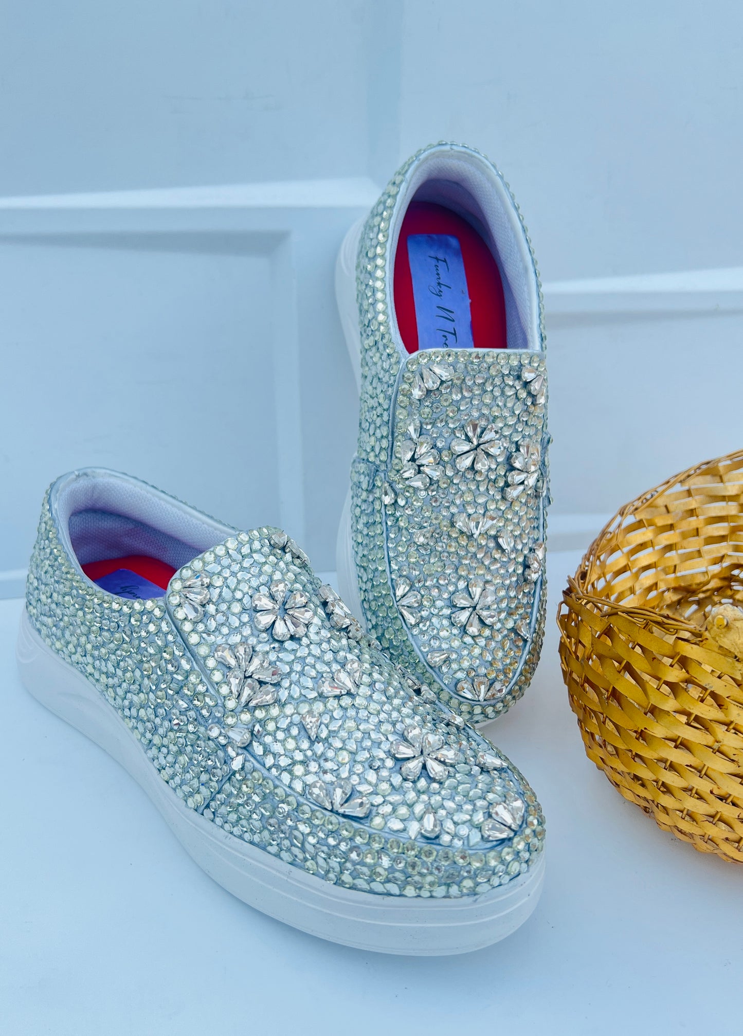 Funky N Trendy hand crystalized silver sneakers for brides / bridesmaids