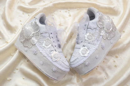 Customized Bridal Sneakers with Name initials / wedding date– Wedding Shoes for Bride/ white sneakers