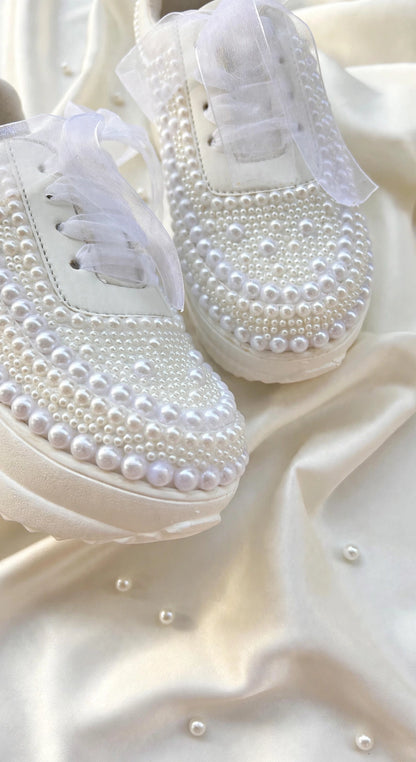 Pearl Embellished Bridal Sneakers – Luxury Wedding Shoes