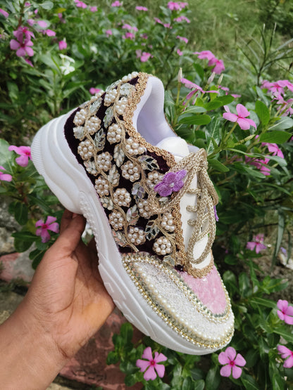 “Flower blossom Mauve Bridal Sneakers – Floral Embroidery” / Purple sneakers /lavender sneakers/lilac sneakers