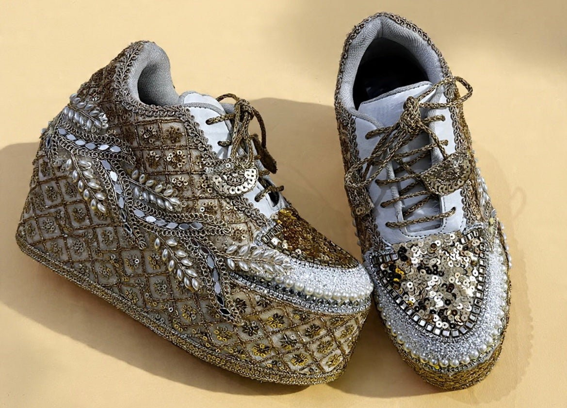 FUNKY N TRENDY Gold bridal sneakers - wedge sneakers heeled sneakers/ golden sneakers
