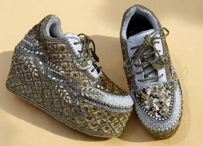 FUNKY N TRENDY Gold bridal sneakers - wedge sneakers heeled sneakers/ golden sneakers