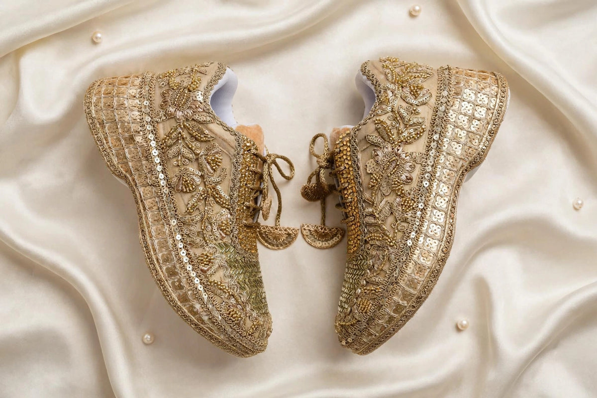 Gold cutdana handwork sneakers- Royal Garden