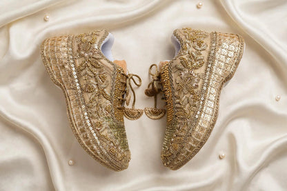 Gold cutdana handwork sneakers- Royal Garden
