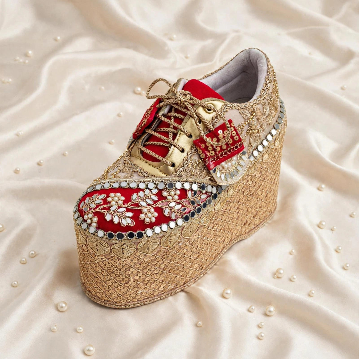 Royal Heights Bridal Sneakers – 6 Inch Embroidered Wedge Sneakers