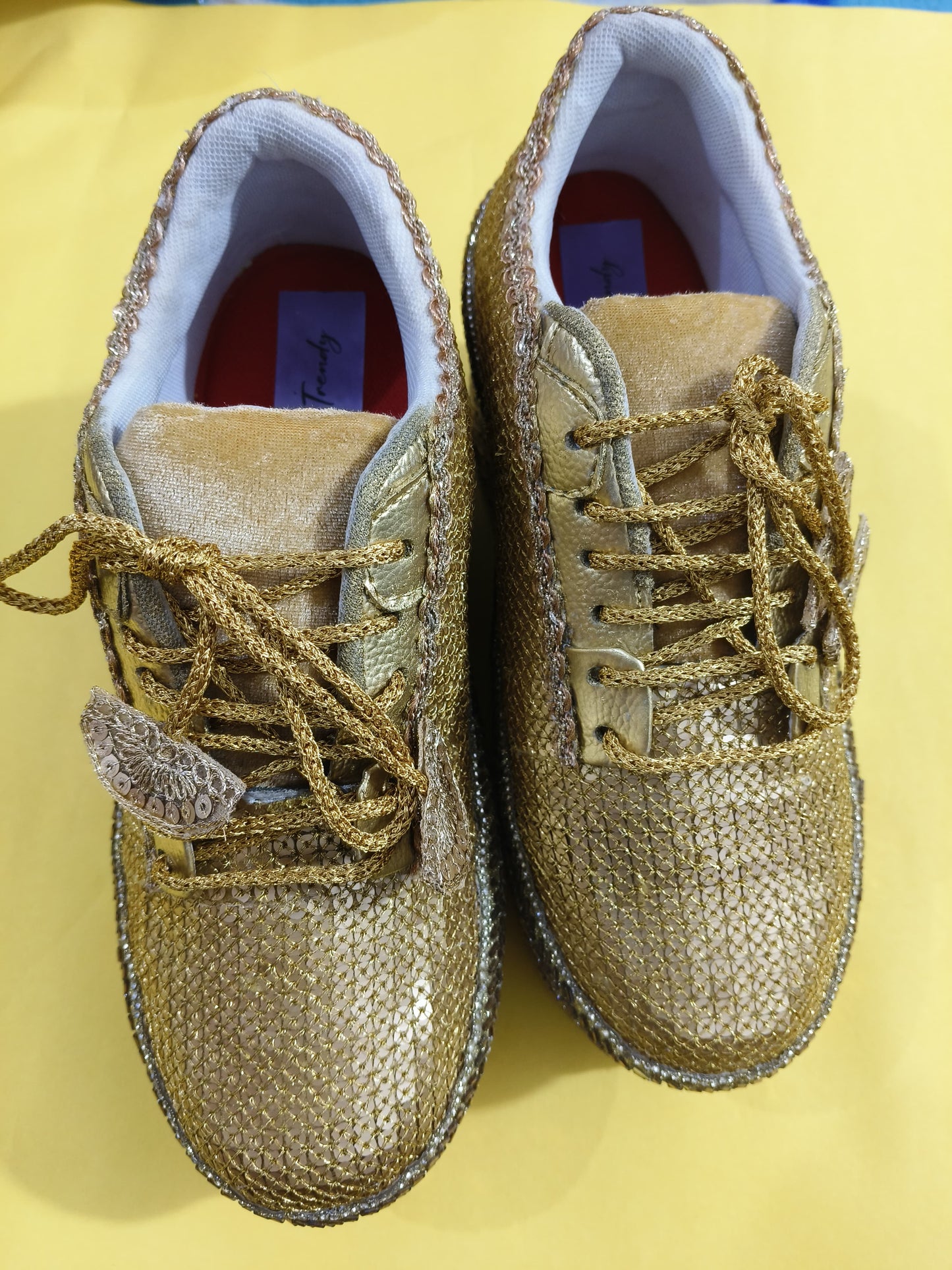 FUNKY N TRENDY Gold bridal sneakers - wedge sneakers heeled sneakers/ golden sneakers