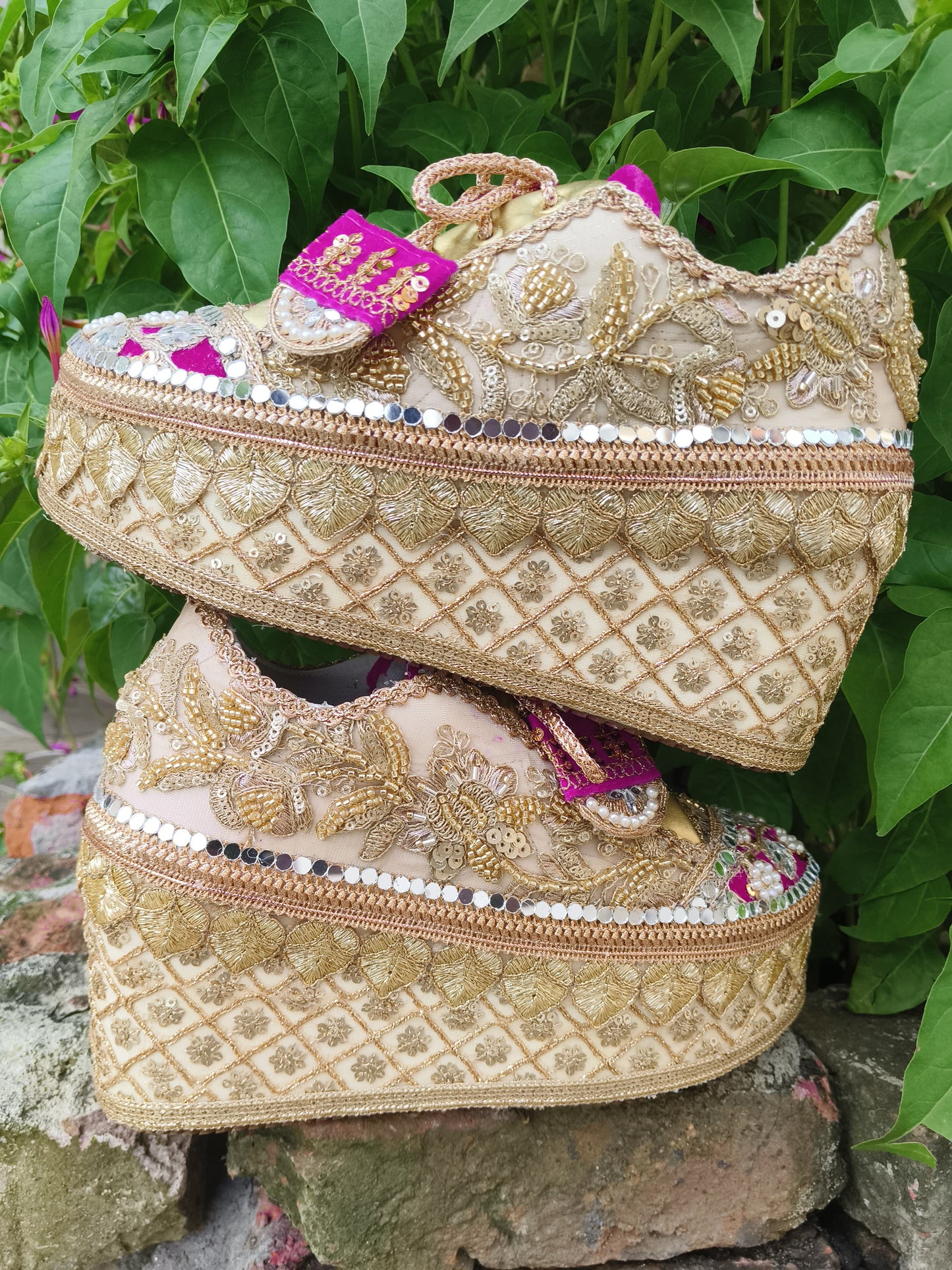 FUNKY N TRENDY Rani pink bridal sneakers - wedge sneakers heeled sneakers