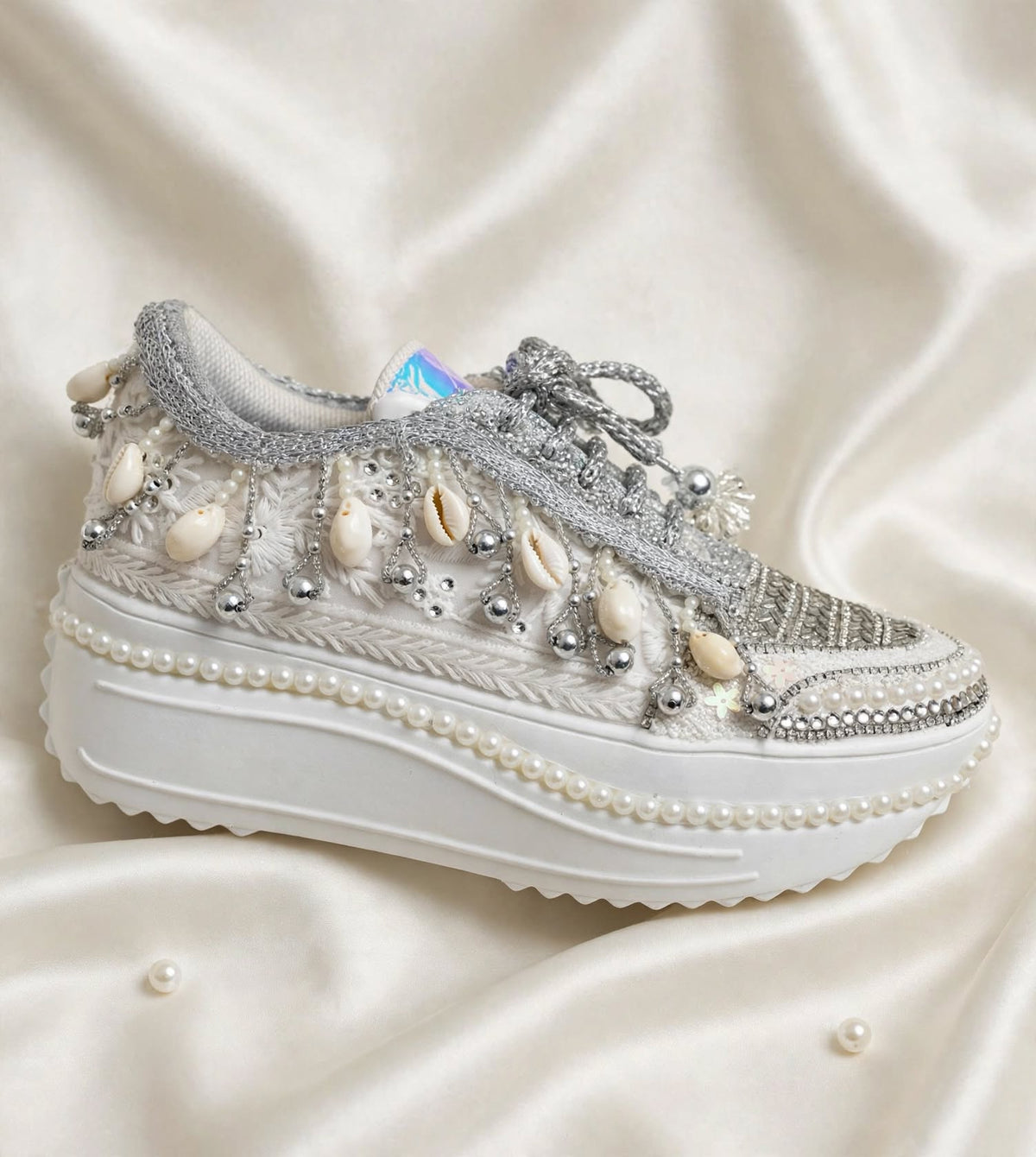 FUNKY N TRENDY silver sneakers for brides / silver sneakers for bridesmaids/ silver sneakers / bridal sneakers / bridesmaid sneakers/ silver hand work sneakers