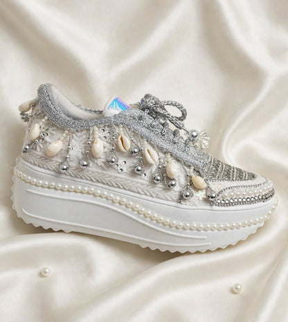 FUNKY N TRENDY silver sneakers for brides / silver sneakers for bridesmaids/ silver sneakers / bridal sneakers / bridesmaid sneakers/ silver hand work sneakers