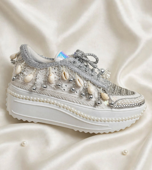 FUNKY N TRENDY silver sneakers for brides / silver sneakers for bridesmaids/ silver sneakers / bridal sneakers / bridesmaid sneakers/ silver hand work sneakers