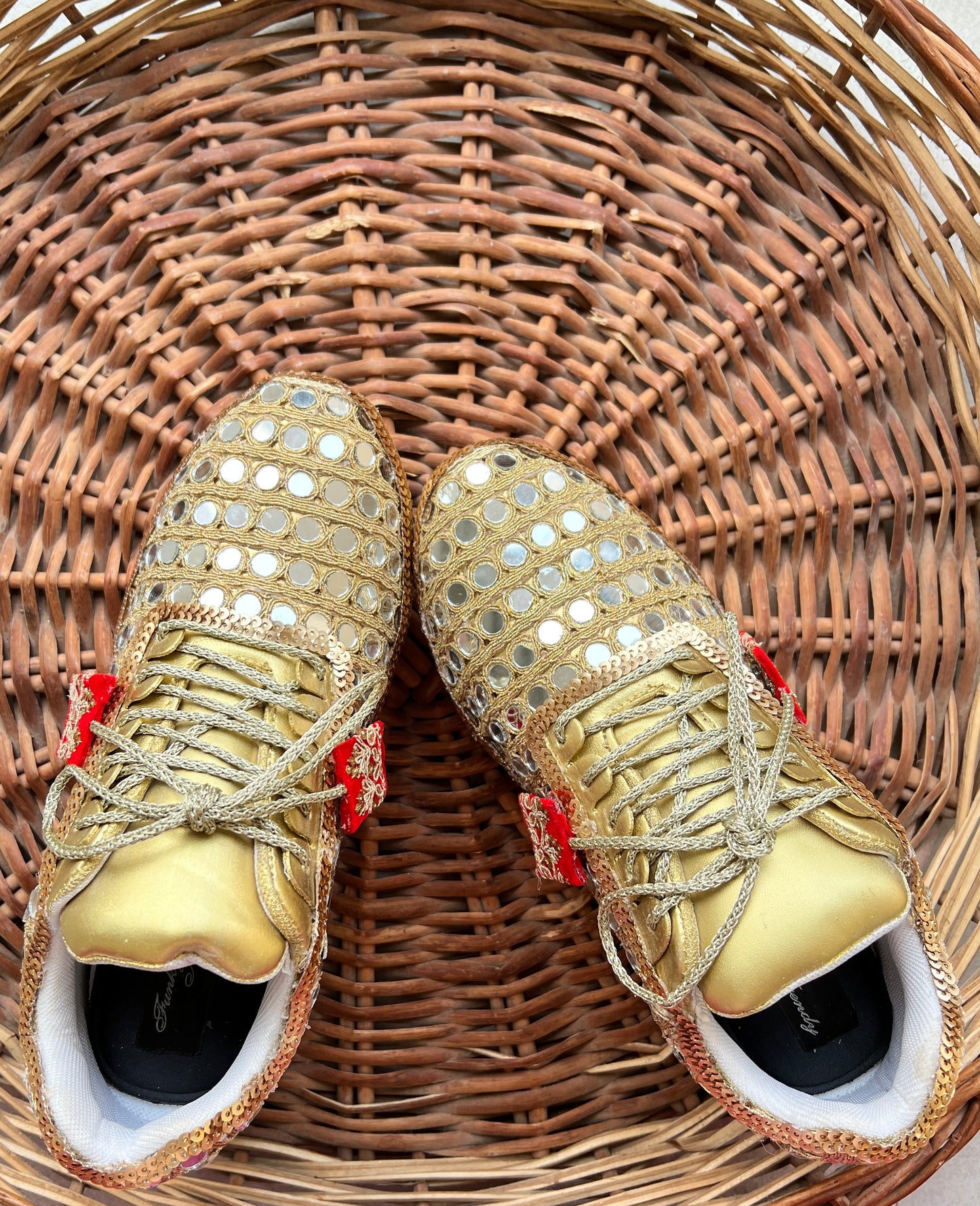 FUNKY N TRENDY gold mirror heeled sneakers for brides and bridesmaids