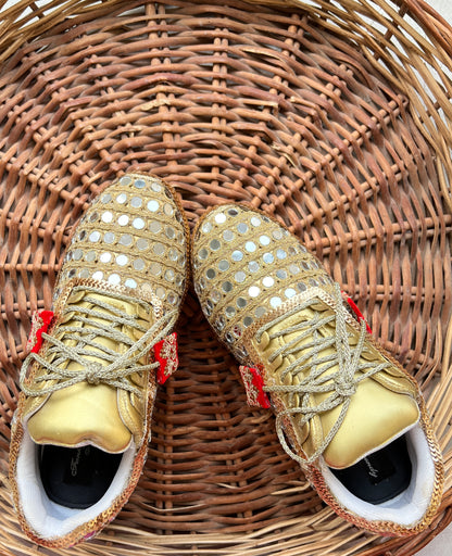 FUNKY N TRENDY gold mirror heeled sneakers for brides and bridesmaids