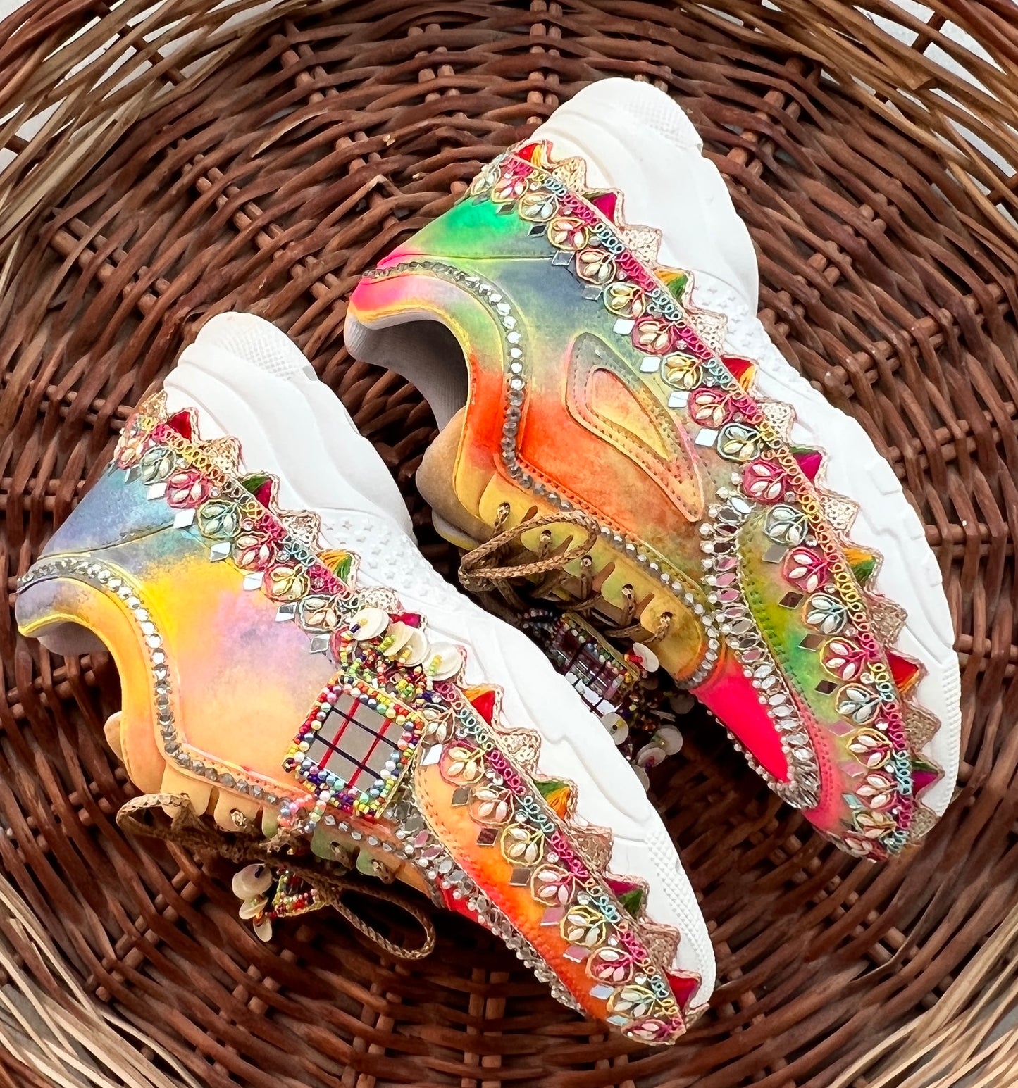 FUNKY N TREND “Handcrafted Ombre effect Mirror Sneakers – Garba Special”