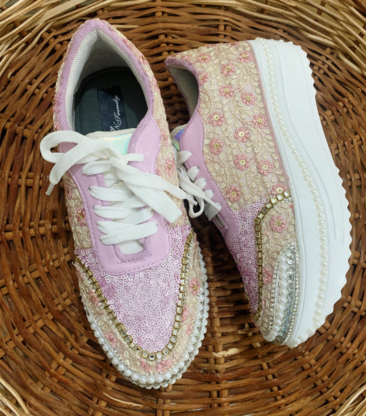 Funky N Trendy hand crafted purple theme bridal sneakers/ bridesmaid sneaker / lavender sneakers/ lavender floral theme sneakers / lavender shoes