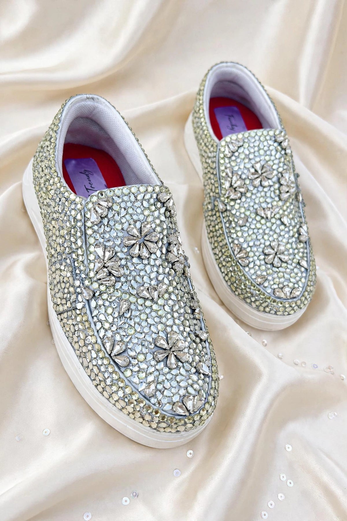 Funky N Trendy hand crystalized silver sneakers for brides / bridesmaids