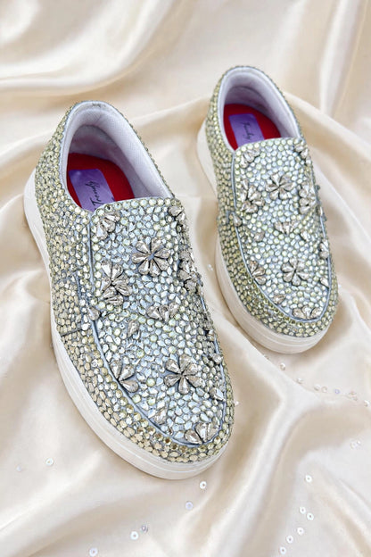 Funky N Trendy hand crystalized silver sneakers for brides / bridesmaids