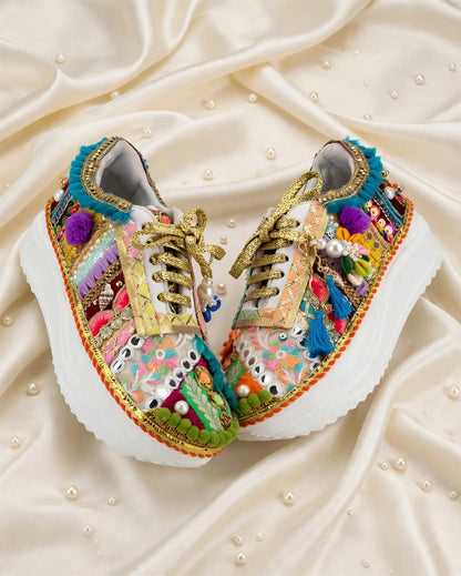 Rang Raas - Boho Banjara Embroidered Platform Sneakers | Best for Haldi, Mehendi, Garba & Navratri
